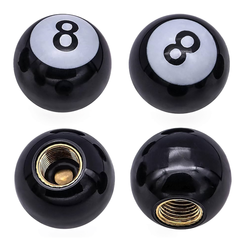 Tapones De Válvula Para Ruedas Bola 8 Pool Negro x4 Unidades