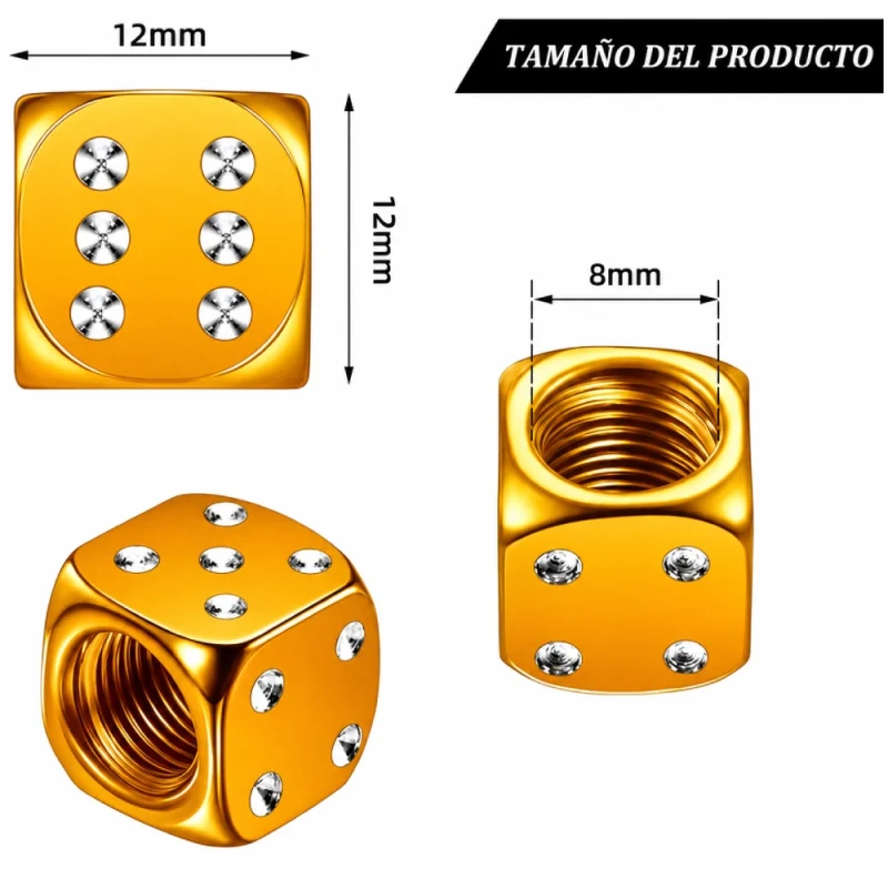 Tapones De Válvula Para Ruedas Dados Aluminio X4 Unidades Dorado