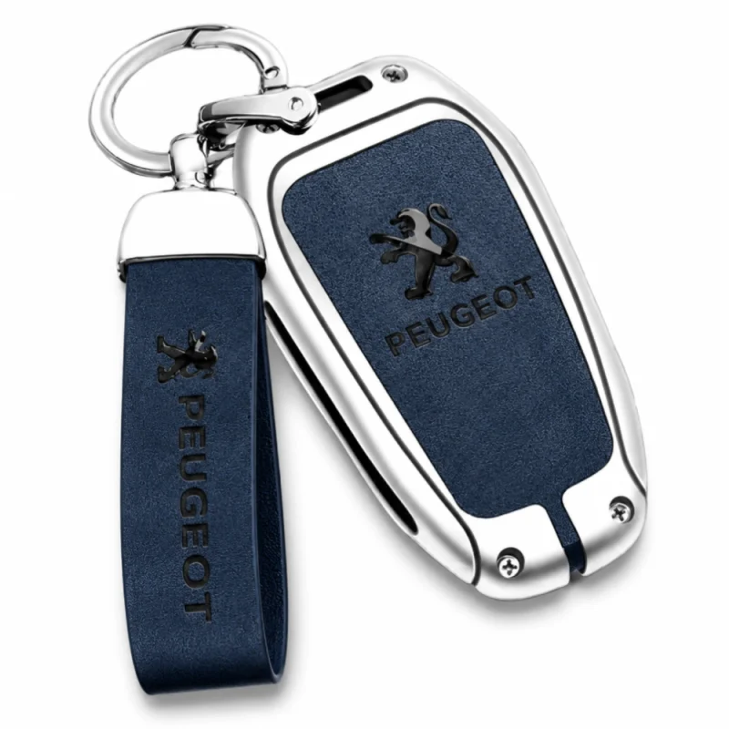 Funda Protectora de Cuero con Metal para Llave de Autos Peugeot