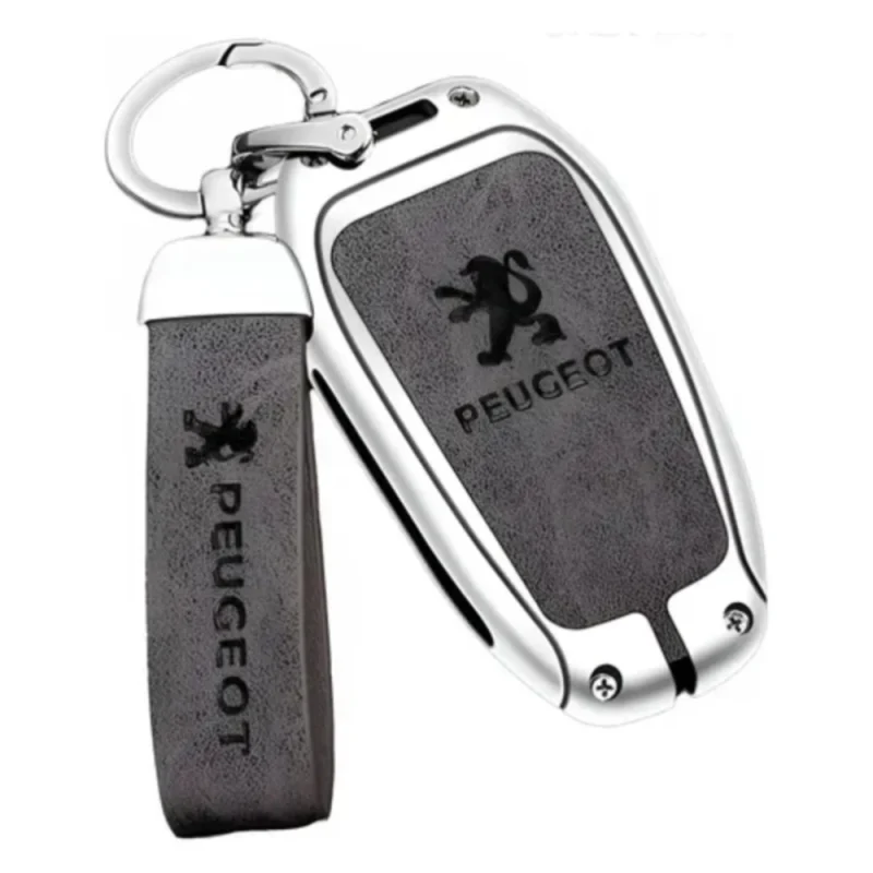 Funda Protectora de Cuero con Metal para Llave de Autos Peugeot