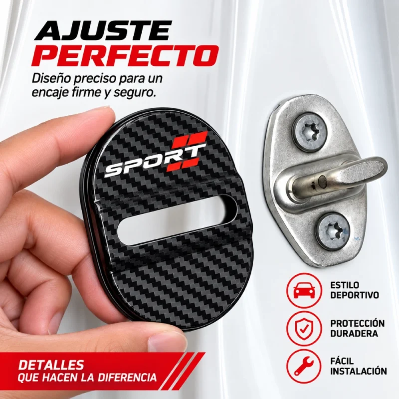 Protectores de Cerradura para Puerta de Autos Fibra de Carbono Sport x4